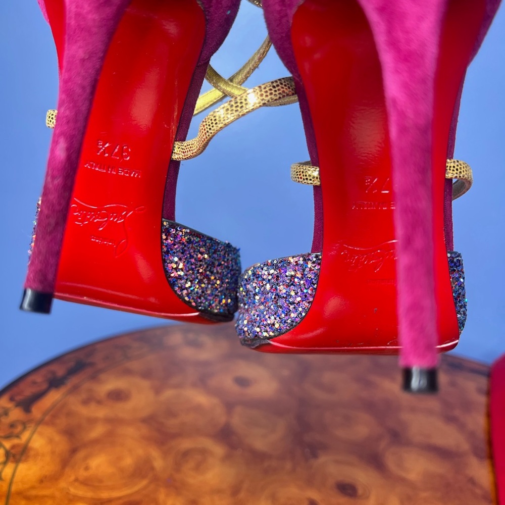 Christian Louboutin Blue and Pink Glitter Heels